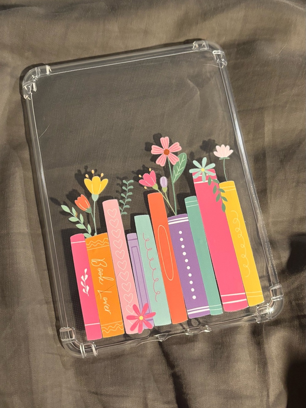 Kindle Clear Tablet Case with Colorful Floral Books Illustration